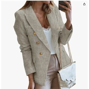 Gray neutral Tweed‎ Blazer Women's 2XL Double Breasted Gold Button Fits 14 16